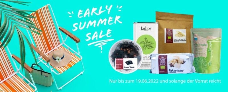 Early Summer Sale: Cassia Fistula, infundierte Öle, gekeimte Haferflocken, Kakaobutter, Kelp Nudeln und vieles mehr reduziert.